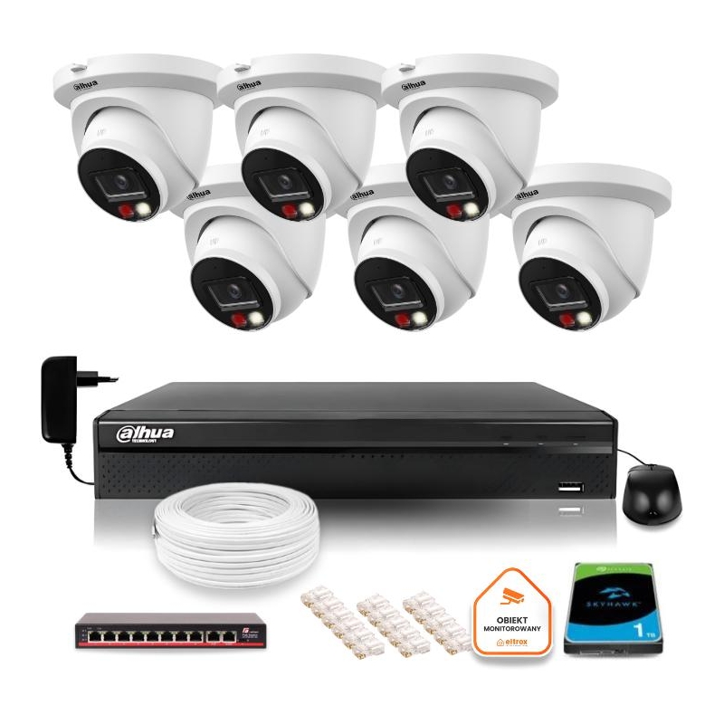 Zestaw Monitoringu Ip Dahua 8Mpx 4K 6 Kamer Ipc-Hdw2849Tm-S-Il Z Dyskiem 1Tb