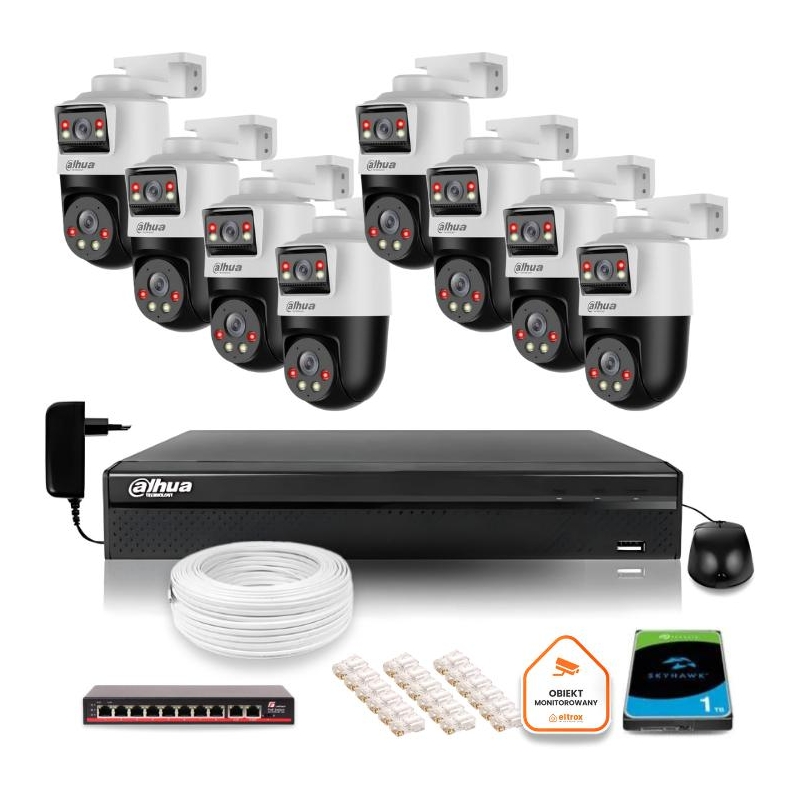 Zestaw Monitoringu Ip Dahua 8 Kamer Obrotowych 2Mp+2Mp Z Dyskiem 1Tb