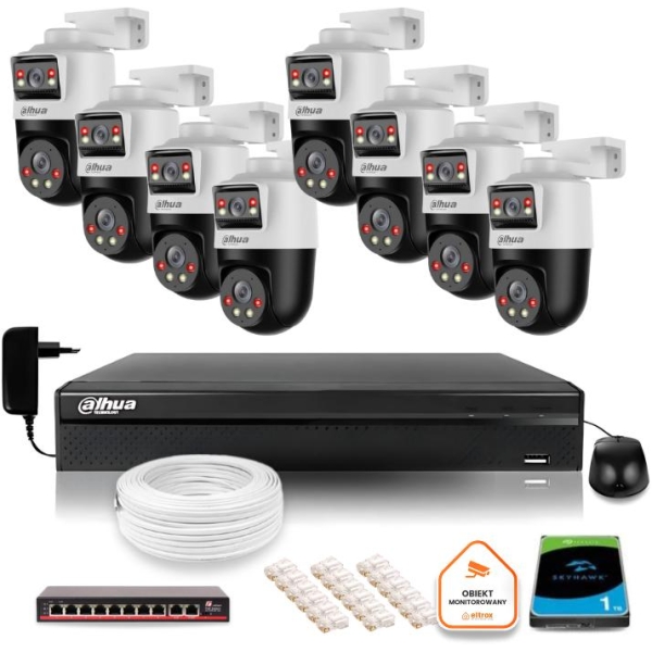 Zestaw Monitoringu Ip Dahua 8 Kamer Obrotowych 2Mp+2Mp Z Dyskiem 1Tb