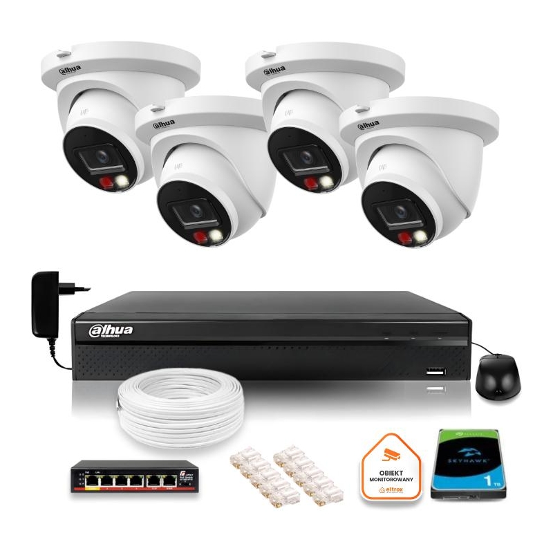 Zestaw Monitoringu Ip Dahua 8Mpx 4K 4 Kamery Ipc-Hdw2849Tm-S-Il Z Dyskiem 1Tb