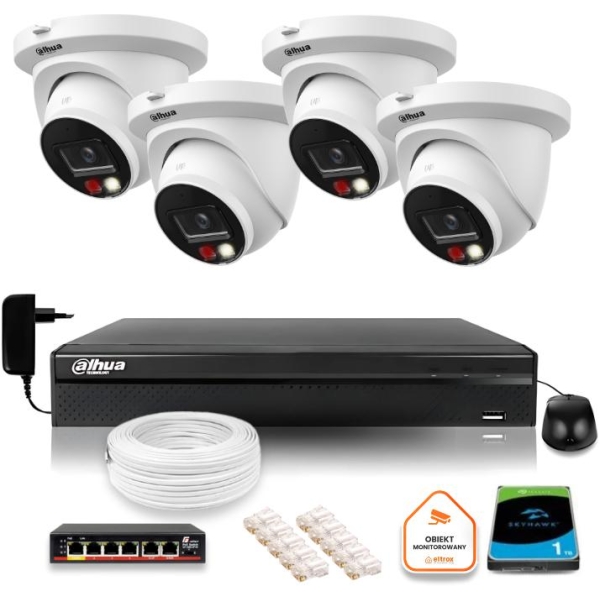Zestaw Monitoringu Ip Dahua 8Mpx 4K 4 Kamery Ipc-Hdw2849Tm-S-Il Z Dyskiem 1Tb