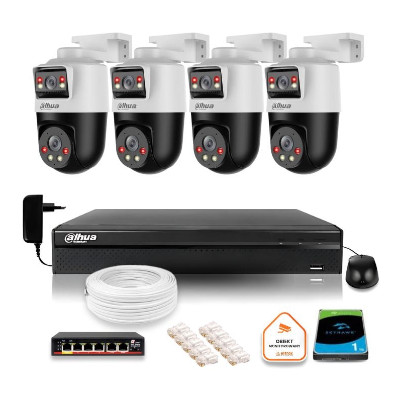 Zestaw Monitoringu Ip Dahua 4 Kamery Obrotowe 2Mp+2Mp Z Dyskiem 1Tb