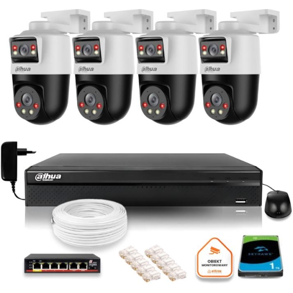 Zestaw Monitoringu Ip Dahua 4 Kamery Obrotowe 2Mp+2Mp Z Dyskiem 1Tb