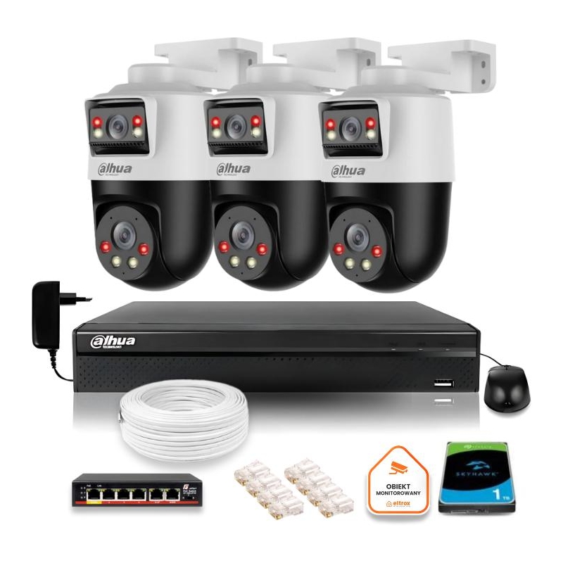 Zestaw Monitoringu Ip Dahua 3 Kamery Obrotowe 2Mp+2Mp Z Dyskiem 1Tb