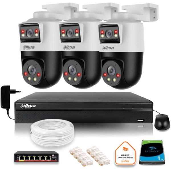Zestaw Monitoringu Ip Dahua 3 Kamery Obrotowe 2Mp+2Mp Z Dyskiem 1Tb