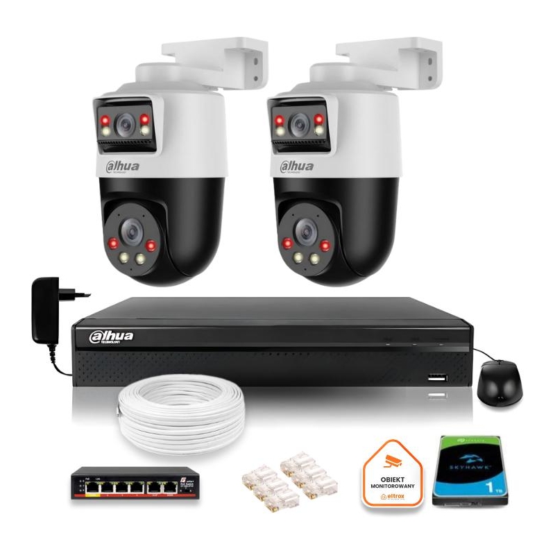 Zestaw Monitoringu Ip Dahua 2 Kamery Obrotowe 2Mp+2Mp Z Dyskiem 1Tb
