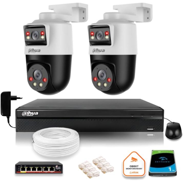 Zestaw Monitoringu Ip Dahua 2 Kamery Obrotowe 2Mp+2Mp Z Dyskiem 1Tb