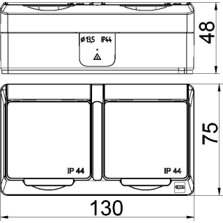 Hermes Gniazdo Hermetyczne Podwójne Natynkowe Z Uziemieniem 16A Ip44 Z Klapką Dymną Białe Gnt 0322‑01 2