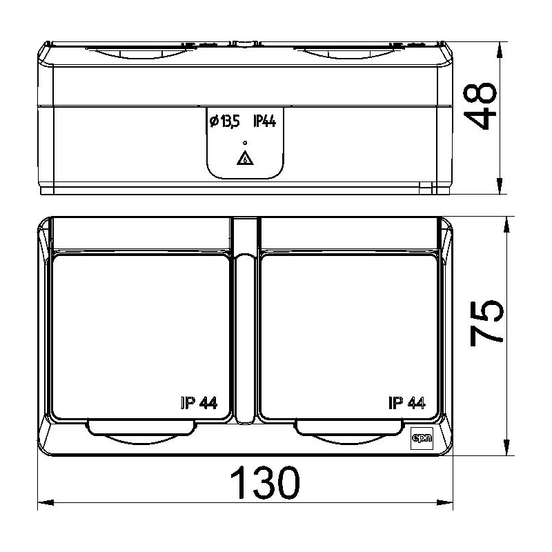 Hermes Gniazdo Hermetyczne Podwójne Natynkowe Z Uziemieniem 16A Ip44 Z Klapką Dymną Białe Gnt 0322‑01