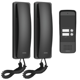 DOMOFON "EURA" ADP-26A3 - czarny, dwurodzinny, słuchawkowy, obsługa 2 wejść, czytnik zbliżeniowy, wizytownik 2