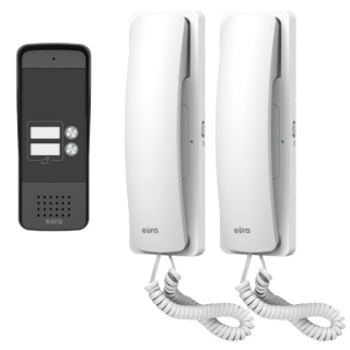 DOMOFON "EURA" ADP-26A3 - biały, dwurodzinny, słuchawkowy, obsługa 2 wejść, czytnik zbliżeniowy, wizytownik 2