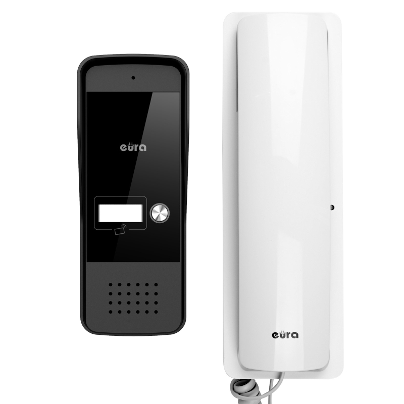 DOMOFON "EURA" ADP-25A3 - biały, jednorodzinny, słuchawkowy, obsługa 2 wejść, czytnik zbliżeniowy, wizytownik