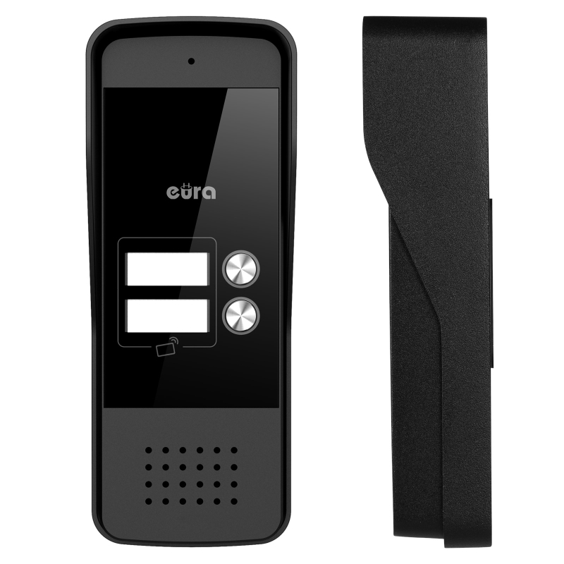 DOMOFON "EURA" ADP-26A3 - czarny, dwurodzinny, słuchawkowy, obsługa 2 wejść, czytnik zbliżeniowy, wizytownik