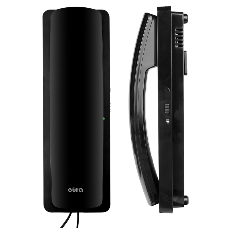 DOMOFON "EURA" ADP-26A3 - czarny, dwurodzinny, słuchawkowy, obsługa 2 wejść, czytnik zbliżeniowy, wizytownik