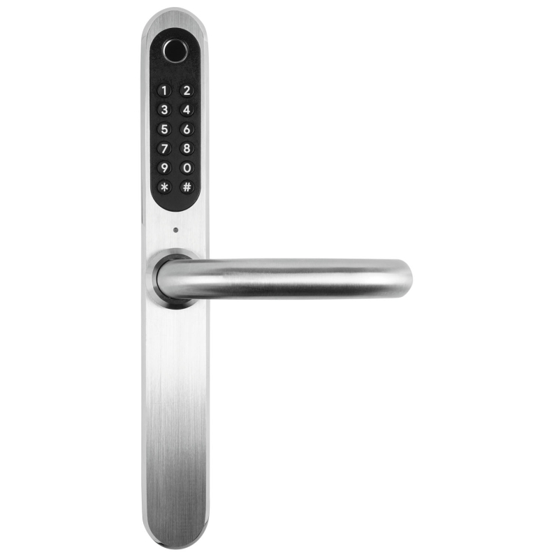 KLAMKA Z KONTROLEREM DOSTĘPU "EURA" ELH-30H4 silver - wąska szyfrator mechaniczny, czytnik Mifare 13,56 MHz, czytnik biometryczn