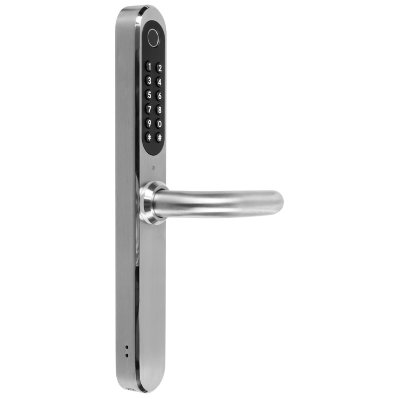 KLAMKA Z KONTROLEREM DOSTĘPU "EURA" ELH-30H4 silver - wąska szyfrator mechaniczny, czytnik Mifare 13,56 MHz, czytnik biometryczn