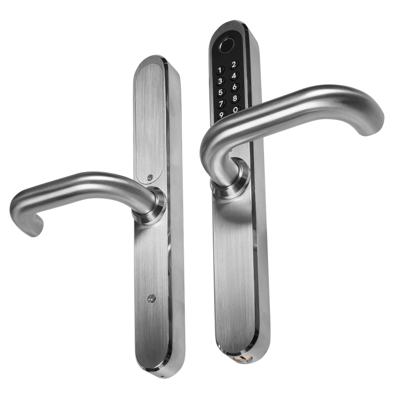 KLAMKA Z KONTROLEREM DOSTĘPU "EURA" ELH-30H4 silver - wąska szyfrator mechaniczny, czytnik Mifare 13,56 MHz, czytnik biometryczn