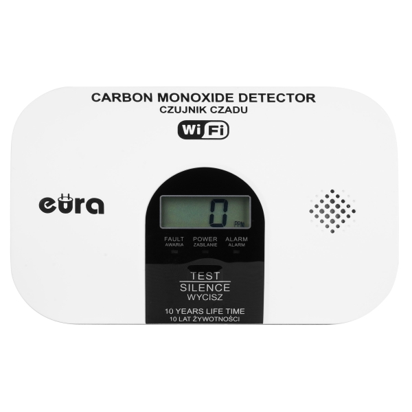 CZUJNIK CZADU WiFi "EURA" CD-53A2v2300-TY/B - certyfikat CNBOP-PiB - wyrób budowlany, DC 3V (2x LR6), LCD, 2 lata gwarancji, tes