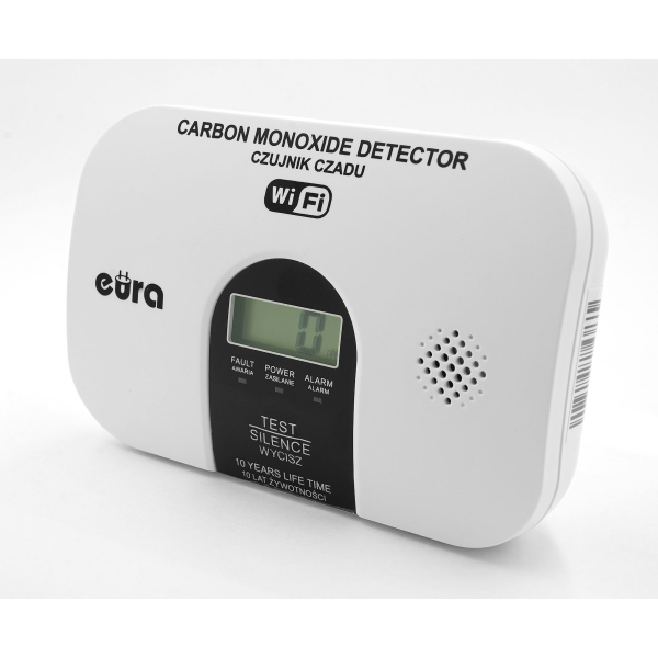 CZUJNIK CZADU WiFi "EURA" CD-53A2v2300-TY/B - certyfikat CNBOP-PiB - wyrób budowlany, DC 3V (2x LR6), LCD, 2 lata gwarancji, tes