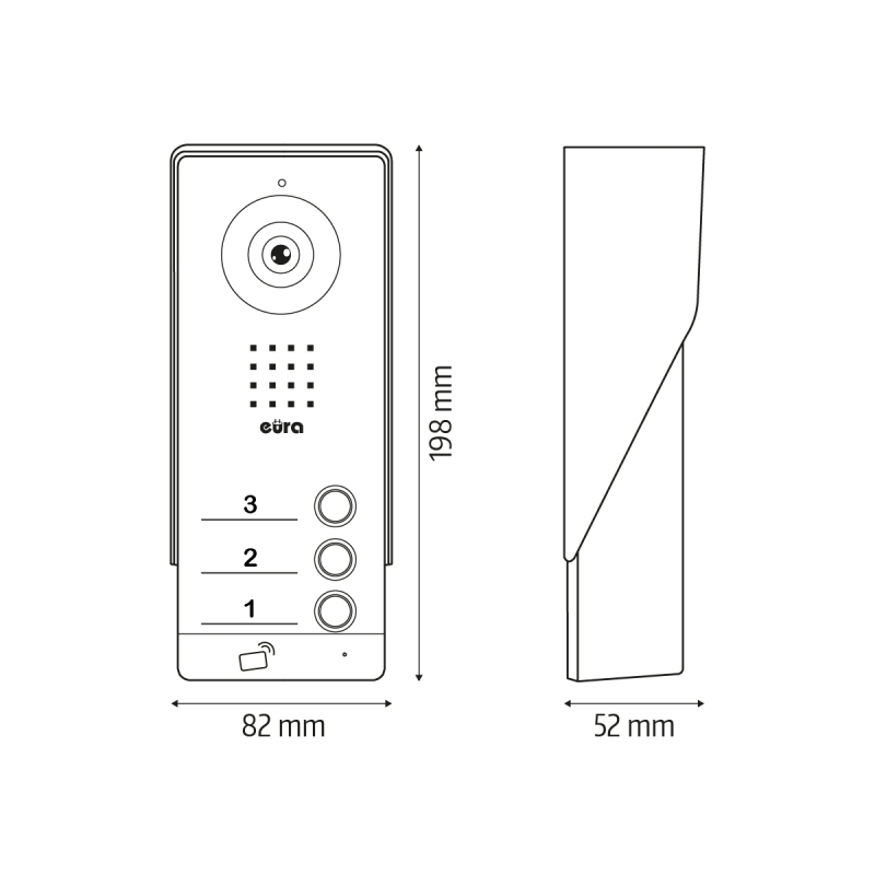 KASETA ZEWNĘTRZNA WIDEODOMOFONU "EURA" VDA-93A3 AHD "EURA CONNECT+" - srebrna, trójrodzinna, czytnik zbliżeniowy, natynk, Full H
