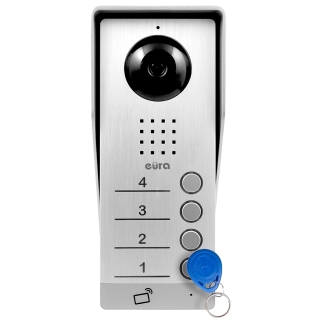 KASETA ZEWNĘTRZNA WIDEODOMOFONU "EURA" VDA-94A3 AHD "EURA CONNECT+" - srebrna, czterorodzinna, czytnik zbliżeniowy, natynk, Full 2