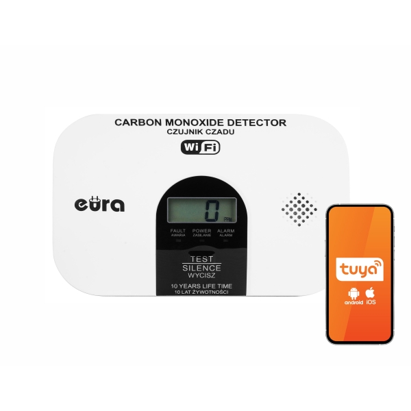 CZUJNIK CZADU WiFi "EURA" CD-53A2v2300-TY/B - certyfikat CNBOP-PiB - wyrób budowlany, DC 3V (2x LR6), LCD, 2 lata gwarancji, tes