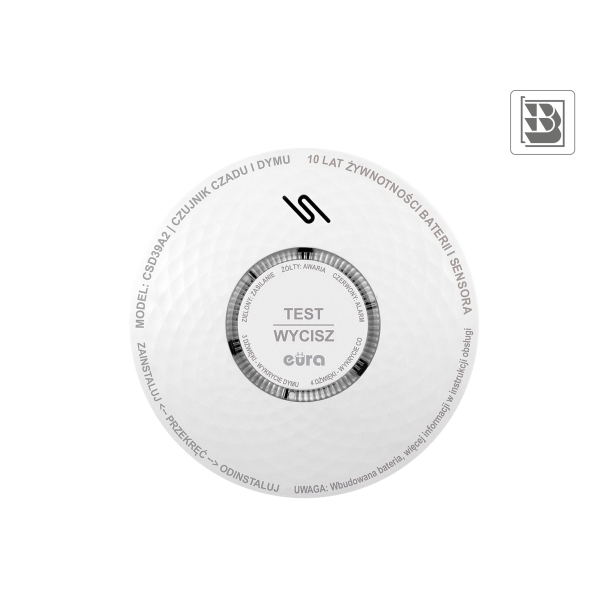 CZUJNIK CZADU I DYMU "EURA" CSD-39A2 - bateryjny, 10 lat żywotności sensorów i baterii