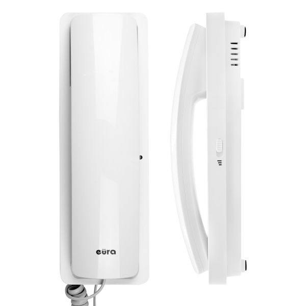 DOMOFON "EURA" ADP-25A3 - biały, jednorodzinny, słuchawkowy, obsługa 2 wejść, czytnik zbliżeniowy, wizytownik