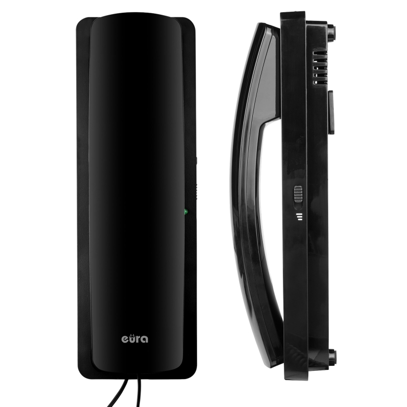 DOMOFON "EURA" ADP-25A3 - czarny, jednorodzinny, słuchawkowy, obsługa 2 wejść, czytnik zbliżeniowy, wizytownik