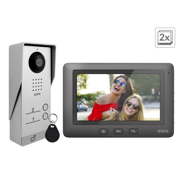 WIDEODOMOFON "EURA" VDP-45A3 "ALPHA" CZARNY DWA MONITORY kolor 7" obsługa 1 wejścia