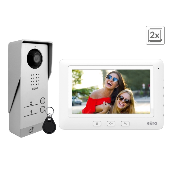 WIDEODOMOFON "EURA" VDP-45A3 "ALPHA" BIAŁY DWA MONITORY kolor 7" obsługa 1 wejścia