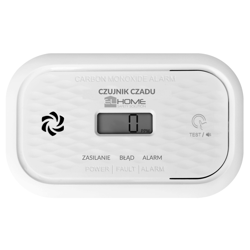 CZUJNIK CZADU "EL HOME" CD-18A2v2300/B - certyfikat CNBOP-PiB - wyrób budowlany, DC 3V (2x LR6), LCD, 2 lata gwarancji, test 300