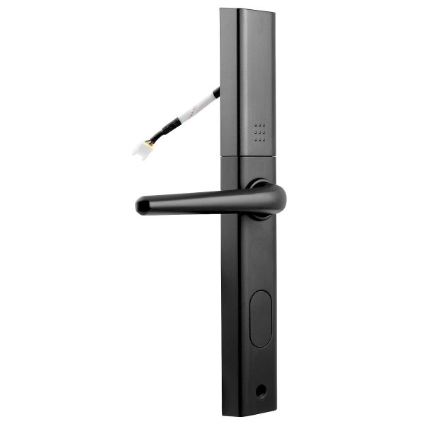 KLAMKA Z KONTROLEREM DOSTĘPU "EURA" ELH-25H4 black wąska, szyfrator, czytnik Mifare 13,56 MHz, czytnik biometryczny, 72-92 mm, I
