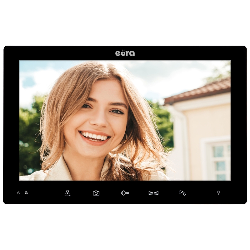 WIDEODOMOFON "EURA" VDP-85A3 - czarny LCD 10'', WiFi, podświetlenie monitora,  otwieranie 2 wejść, czytnik zbliżeniowy, AHD, Tuy