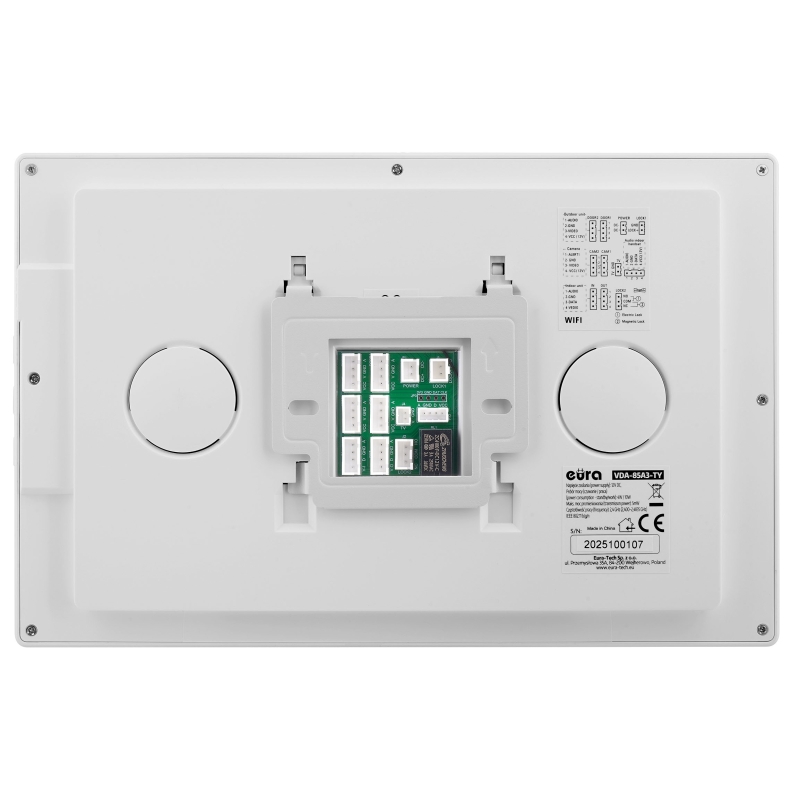 WIDEODOMOFON "EURA" VDP-85A3  - biały LCD 10'', WiFi, podświetlenie monitora, otwieranie 2 wejść, czytnik zbliżeniowy, AHD, Tuya