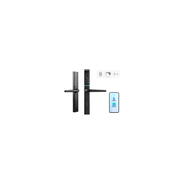 KLAMKA Z KONTROLEREM DOSTĘPU "EURA" ELH-25H4 black wąska, szyfrator, czytnik Mifare 13,56 MHz, czytnik biometryczny, 72-92 mm, I