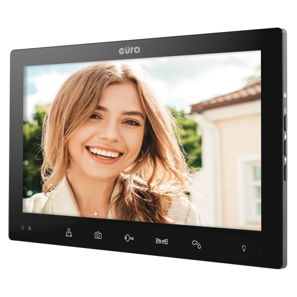 WIDEODOMOFON "EURA" VDP-85A3 - czarny LCD 10'', WiFi, podświetlenie monitora,  otwieranie 2 wejść, czytnik zbliżeniowy, AHD, Tuy