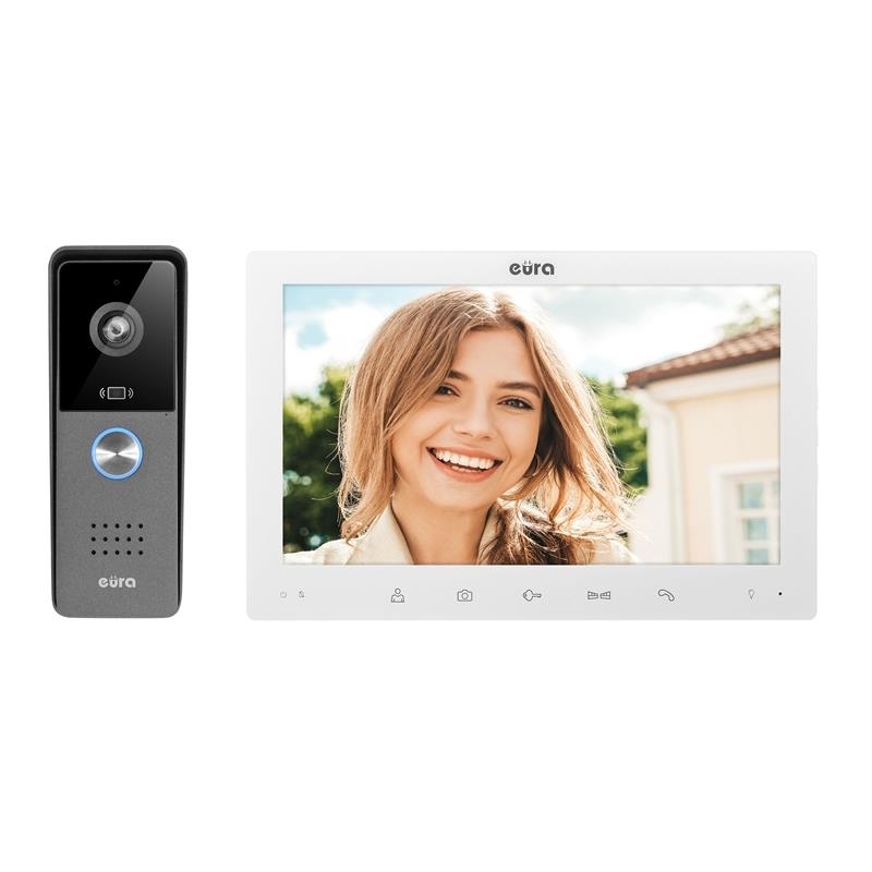 WIDEODOMOFON "EURA" VDP-85A3  - biały LCD 10'', WiFi, podświetlenie monitora, otwieranie 2 wejść, czytnik zbliżeniowy, AHD, Tuya
