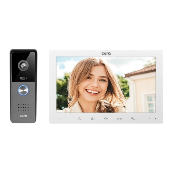 WIDEODOMOFON "EURA" VDP-85A3  - biały LCD 10'', WiFi, podświetlenie monitora, otwieranie 2 wejść, czytnik zbliżeniowy, AHD, Tuya