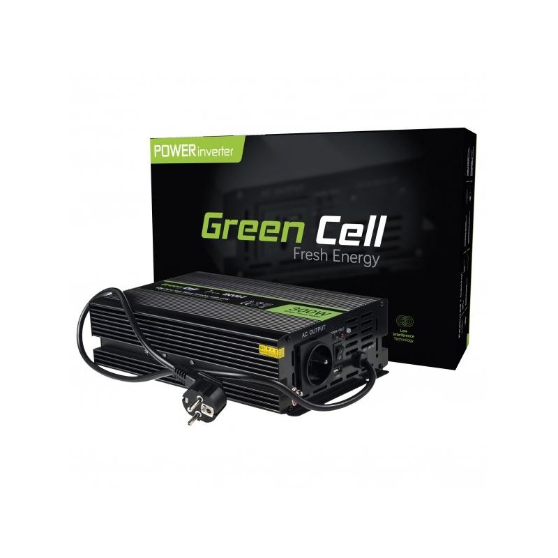 PRZETWORNICA NAPIĘCIA INWERTER Green Cell 12V -  230V 300W/600W CZYSTA SINUSOIDA INV07