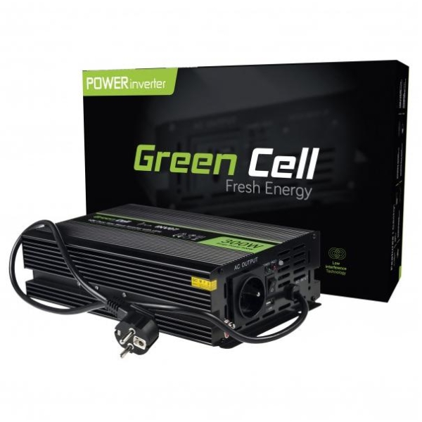PRZETWORNICA NAPIĘCIA INWERTER Green Cell 12V -  230V 300W/600W CZYSTA SINUSOIDA INV07