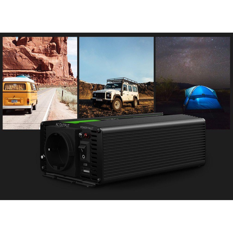 PRZETWORNICA NAPIĘCIA INWERTER Green Cell 12V -  230V 300W/600W CZYSTA SINUSOIDA INV07